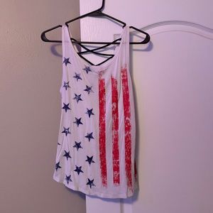 US Flag Tank Top with a Criss Cross Back